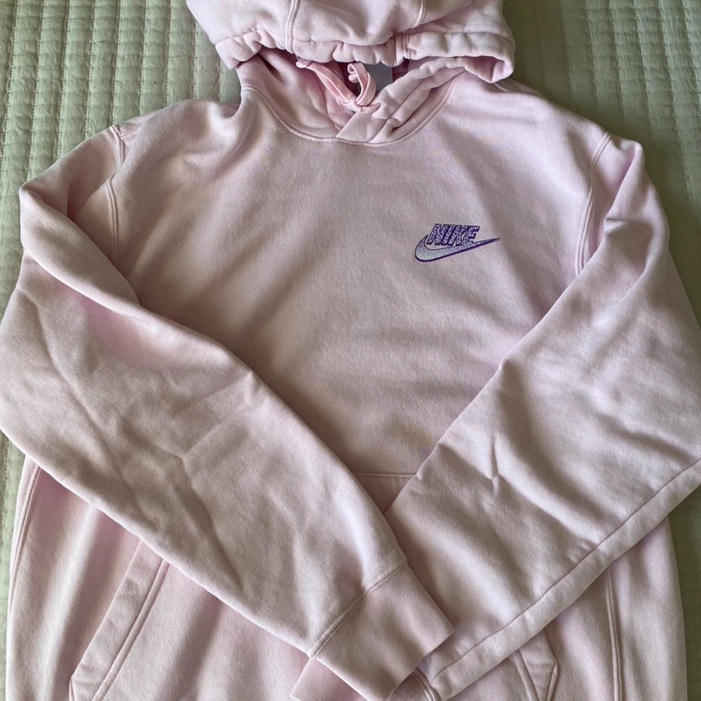 Nike Light Pink Graphic Hoodie with Purple Logo